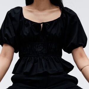 H&M — Puff‑Sleeved Poplin Blouse (Black)